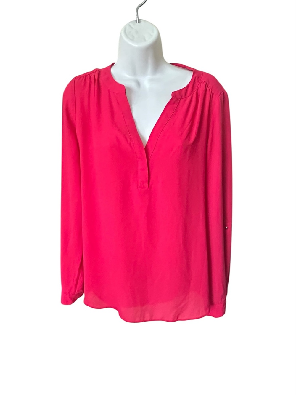 Candie’s, Bright Pink V-Neck Long Sleeve Women's Top, M